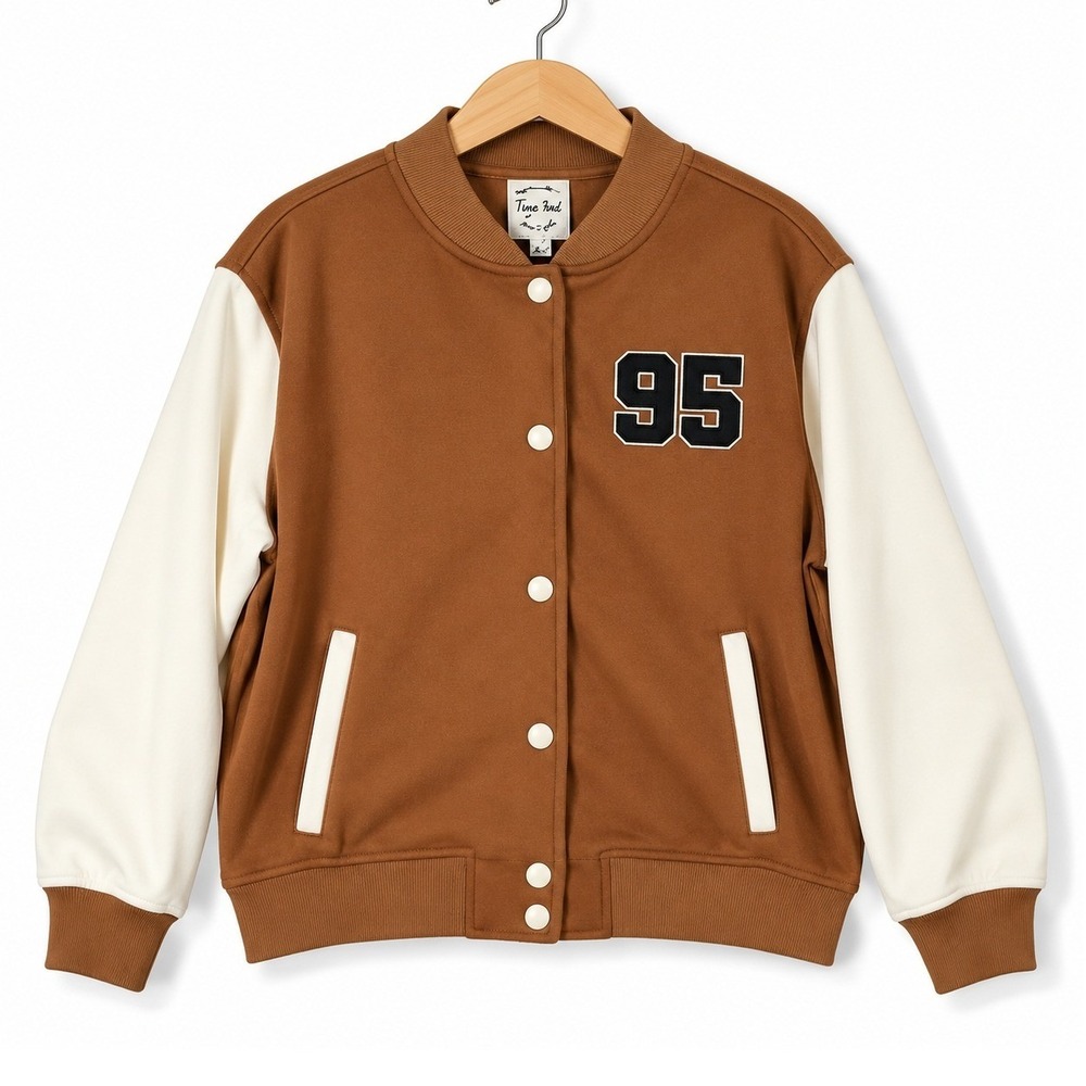Hippie Rose Varsity Jacket Womens Small Brown White Patch 95 Snap Front Preppy